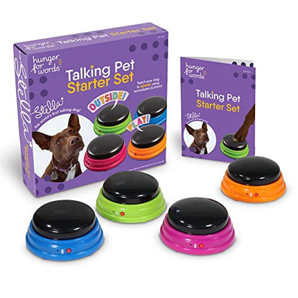 Hunger for Words Talking Pet Starter Set - 4 Piece Set Recordable Buttons for Dogs, Talking Dog Buttons, Teach Your Dog to Talk, Talking Pet, Dog Training Games, Dog Buttons for Communication
