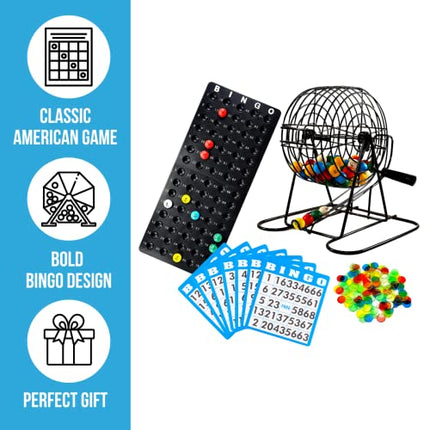 Regal Games - Deluxe Bingo Set - Includes Bingo Cage, Master Board, 18 Mixed Cards, 75 Calling Balls, Colorful Chips - Ideal for Large Groups, Parties