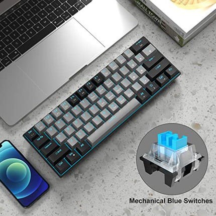 MageGee 60% Mechanical Keyboard, Gaming Keyboard with Blue Switches and Sea Blue Backlit Small Compact 60 Percent Keyboard Mechanical, Portable 60 Percent Gaming Keyboard Gamer(Black Grey)