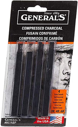 General Pencil 957ABP Compressed Charcoal Sticks 4/Pkg-Black - Soft Assorted