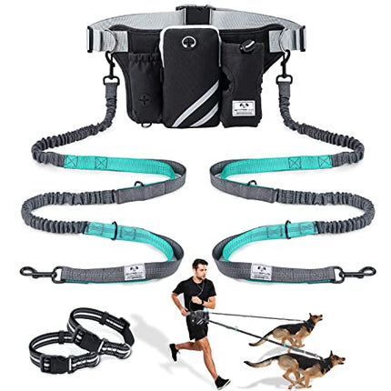 SHINE HAI Retractable Hands Free Dog Leash with Dual Bungees for 2 Dogs, Adjustable Waist Belt Fanny Pack, Reflective Stitching Leash for Running Walking Hiking Jogging Biking Black in India