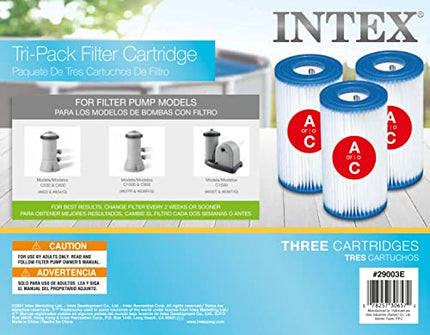 Intex FBA_29003E Type A or C Filter Cartridge for Pools, Three Pack, 3-Pack, Brown/A