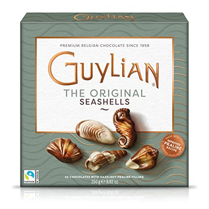 GuyLian Belgian Chocolate Gift Box, Includes Silky Smooth Sea Shell Shaped Milk Chocolates with a Creamy Hazelnut Praline Filling, 22 Count
