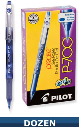 PILOT Precise P-700 Gel Ink Rolling Ball Stick Pens, Fine Point, Blue Ink, 12-Pack (38611)