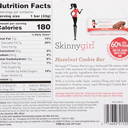 Skinnygirl Hazelnut Cookie Bars, 4.6 Ounce