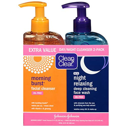 Clean & Clear 2-Pack Day and Night Face Cleansers with Citrus Morning Burst Facial Cleanser with Vitamin C & Relaxing Night Facial Cleanser with Sea Minerals, Oil Free & Non-Comedogenic in India
