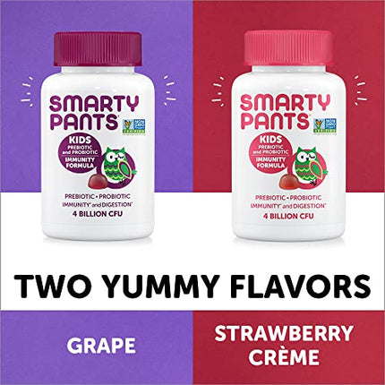 SmartyPants Kids Probiotic Immunity Gummies: Prebiotics & Probiotics for Immune Support & Digestive Comfort, Strawberry Crème Flavor, 60 Gummy Vitamins, 30 Day Supply, No Refrigeration Required in India