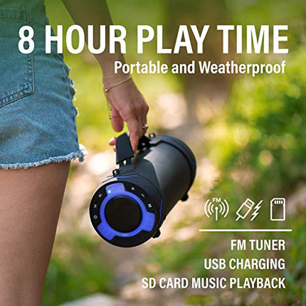 BOSS Audio Systems Tube Portable Weatherproof Bluetooth Stereo Speaker - 3-Inch, Full Range, Tweeters, 8 Hours of Play Time, Sold Individually