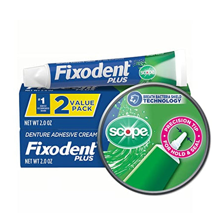 Fixodent Denture Adhesive Cream Plus Scope, 2 Ounce, Pack of 2 (Packaging May Vary)