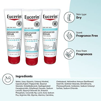 Eucerin Advanced Repair Foot Cream - Fragrance Free, Foot Lotion for Very Dry Skin - 3 oz. Tube (Pack of 3) in India
