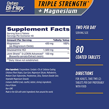 Buy Osteo Bi-Flex Triple Strength Joint Supplement with Glucosamine & Magnesium, Gluten Free, 80 Tablets India