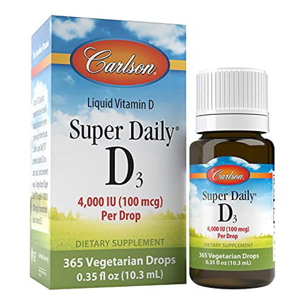 Carlson Super Daily D3 4,000 IU (100 mcg), Heart & Immune Health, Teeth & Bone Strength, Unflavored, 365 Drops in India
