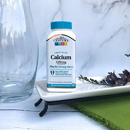 21st Century Calcium Plus D3 Liquid Filled Softgel, 1200 mg, 90 Count in India