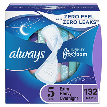 Always Infinity Feminine Pads For Women, Size 5 Extra Heavy Overnight Absorbency, Multipack, With Flexfoam, With Wings, Unscented, 22 Count X 6 Packs (132 Count Total) in India