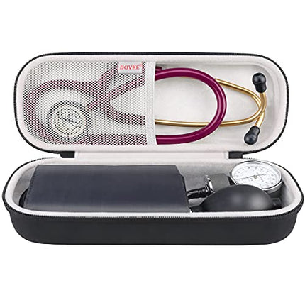 BOVKE Stethoscope Case for 3M Littmann Classic III, Lightweight II S.E, MDF Acoustica Deluxe Stethoscopes - Extra Room for Medical Bandage Scissors EMT Trauma Shear and LED Penlights, Black