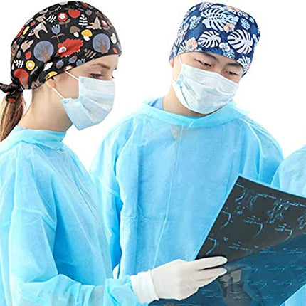 SATINIOR 4 Pack Scrub Cap Printed Bouffant Turban Cap Adjustable Bouffant Hair Cover Unisex Doctor Cap with Sweatband for Beauty Worker Personal Care Supplies Multicoloured