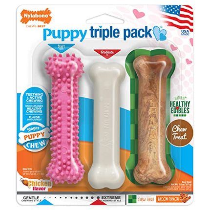 Buy Nylabone Puppy Chew Variety Toy & Treat Triple Pack Pink Bone Small/Regular (3 Count) India