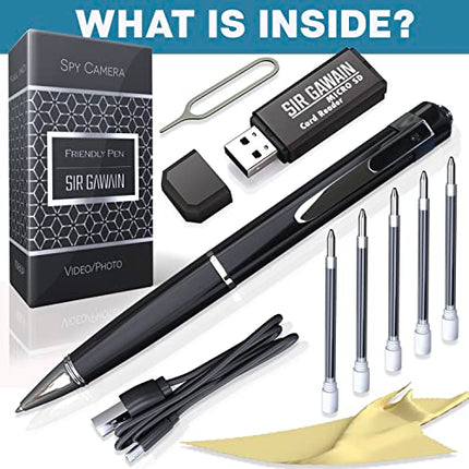 SIRGAWAIN Hidden Spy Camera Pen 1080p - Nanny Camera Spy Pen Full HD Loop Recording or Picture Taking - Wireless Hidden Security Cam with Wide Angle Lens, Discrete Rechargeable