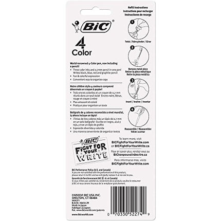 BIC 4-Color 3+1 Ballpoint Pen and Pencil, Medium Point (1.0 mm), 0.7mm Lead, Assorted Inks, 1-Count
