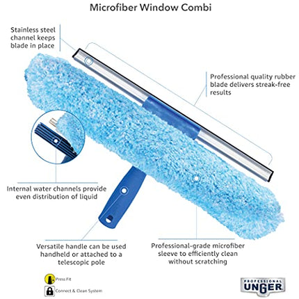 Unger Professional 14" Window Cleaning Tool: 2-in-1 Microfiber Scrubber and Squeegee