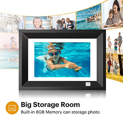 Kodak 10.1 Inch Wood Digital Picture Frame with Remote Control, IPS Screen HD Display, Auto-Rotate, Wall Mountable, Programmable Auto On/Off, Enjoy Your Precious Moment in Slideshow-no WiFi Black