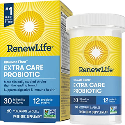 Renew Life Adult Probiotics, 30 Billion CFU Guaranteed, Probiotic Supplement for Digestive & Immune Health, Shelf Stable, Gluten Free, Extra Care, For Men & Women, 60 Capsules in India