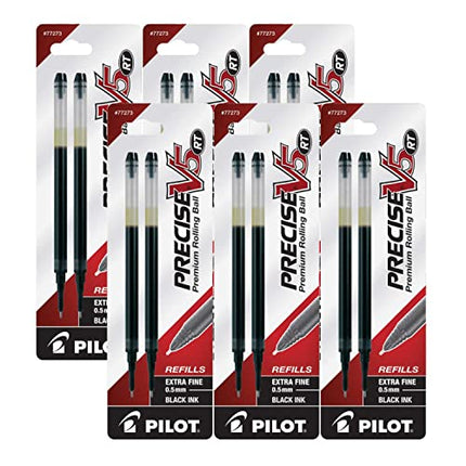 Pilot Precise V5 RT Liquid Ink Retractable Rollerball Pen Refills, 0.5mm, Extra Fine Point, Black Ink, Pack of 12