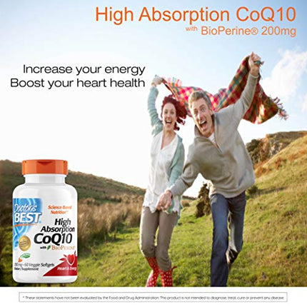Doctor's Best High Absorption CoQ10 with BioPerine, Vegetarian, Gluten Free, Naturally Fermented, Heart Health & Energy Production, 200 mg 60 Veggie Softgels in India