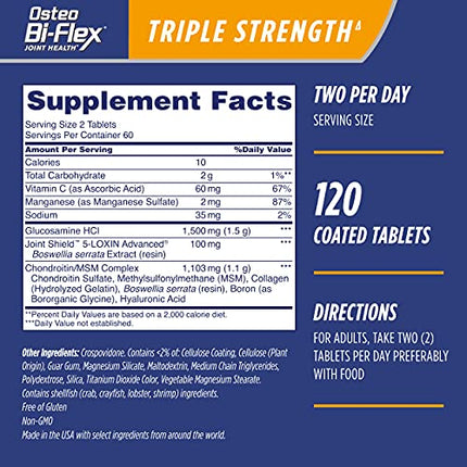 Osteo Bi-Flex Triple Strength(5), Glucosamine Chondroitin with Vitamin C Joint Health Supplement, Coated Tablets, 120 Count