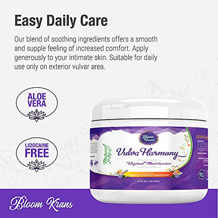 Bloom Krans Vulva Harmony Moisturizer: Organic Vulva Cream for Intimate Feminine Care & Health including Dryness & Itch Relief (Estrogen Free, Dye Free, Fragrance Free, Steroid Free) - 2.25 Oz (Original - 1 Pack) in India