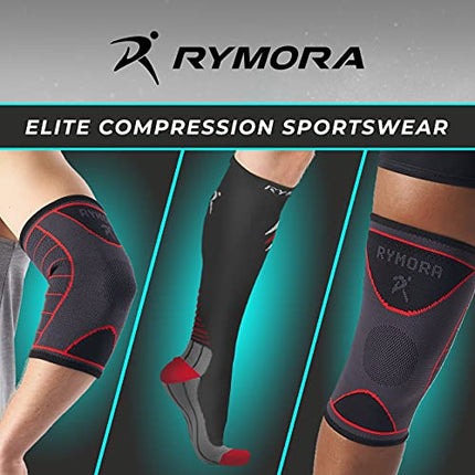 Rymora Leg Compression Sleeve, Calf Support Sleeves Legs Pain Relief for Men and Women, Comfortable and Secure Footless Socks for Fitness, Running, and Shin Splints – Black, Medium (One Pair)