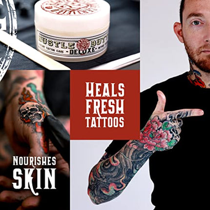 Hustle Butter Tattoo Aftercare 5oz Tattoo Balm, Heals + Protects New Tattoos and Rejuvenates Older Tattoos - 100% Vegan Tattoo Cream No-Petroleum