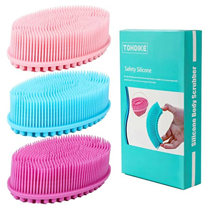 Silicone Body Scrubber Loofah - Set of 3 Soft Exfoliating Body Bath Shower Scrubber Loofah Brush for Sensitive Kids Women Men All Kinds of Skin in India