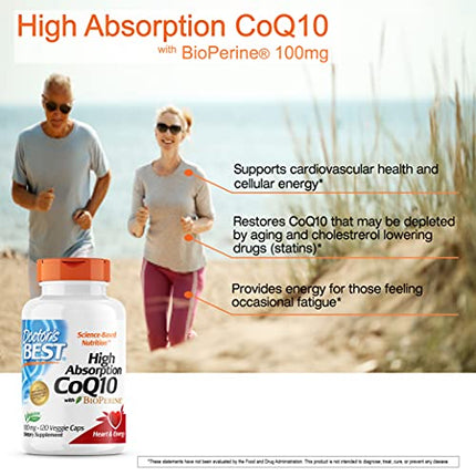 Doctor's Best High Absorption CoQ10 with Bioperine, Heart Health And Energy Production, Non-GMO, Gluten And Soy Free, Vegan, 100 Mg, 120 count