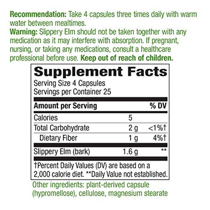 Nature's Way Slippery Elm Bark, Traditional Support to Soothe GI Tract*, 100 Vegan Capsules in India