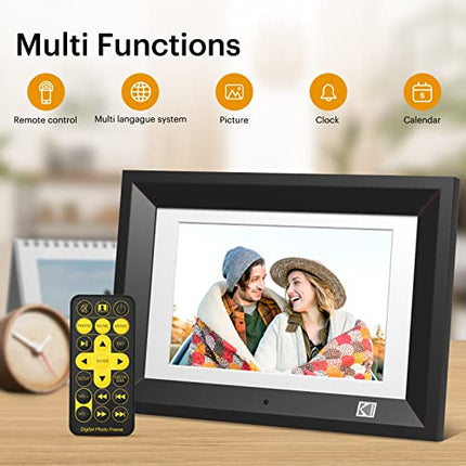 Kodak 10.1 Inch Wood Digital Picture Frame with Remote Control, IPS Screen HD Display, Auto-Rotate, Wall Mountable, Programmable Auto On/Off, Enjoy Your Precious Moment in Slideshow-no WiFi Black