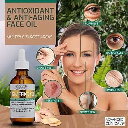 Advanced Clinicals Turmeric Oil Facial Skin Care Serum For Face. Antioxidant Moisturizer Skincare Serum Formula W/Rose Extract & Jojoba Oil For Dry Skin, Redness, & Skin Blemishes, 1.8 Fl Oz in India