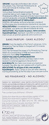 Vichy Mineral 89 Hyaluronic Acid Face Serum, Facial Gel Moisturizer and Pure Hyaluronic Acid Hydrating Serum for Sensitive or Dry Skin, 1.01 Fl Oz (Pack of 1)