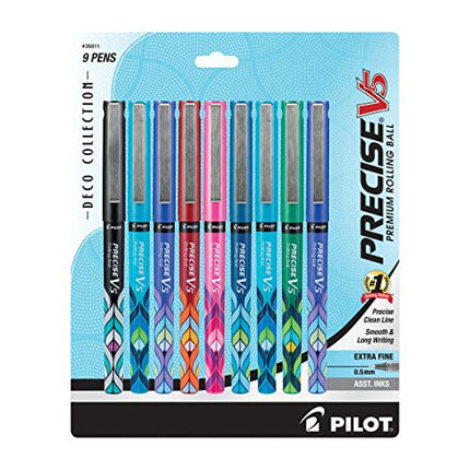 PILOT Precise V5 Stick Deco Collection Liquid Ink Rolling Ball Stick Pens, Extra Fine Point (0.5mm) Assorted Ink Colors, 9-Pack (38811) in India