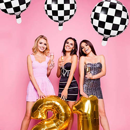 Checkerboard Balloon Aluminum Foil Balloon Black White Checkered Balloon for Racing Themed Party Decoration Supply, 18 Inches (12)