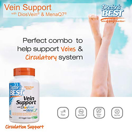 Doctor's Best Vein Support with Diosvein And Menaq7, Circulation for Healthy Legs, Non-GMO, Gluten And Soy Free, Vegan, 60 Count