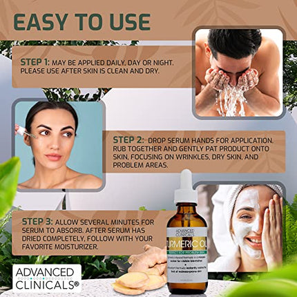 Advanced Clinicals Turmeric Oil Facial Skin Care Serum For Face. Antioxidant Moisturizer Skincare Serum Formula W/Rose Extract & Jojoba Oil For Dry Skin, Redness, & Skin Blemishes, 1.8 Fl Oz in India