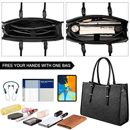 Laptop Bag for Women 15.6 Inch Waterproof Lightweight Leather Laptop Tote Bag Womens Professional Business Office Work Bag Briefcase Computer Bag Shoulder Handbag Black