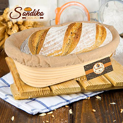 Sondiko Oval Bread Proofing Basket, Handmade Banneton Bread Proofing Basket Brotform with Proofing Cloth Liner for Sourdough Bread, Baking(9.6 x 6 x 3 inches)