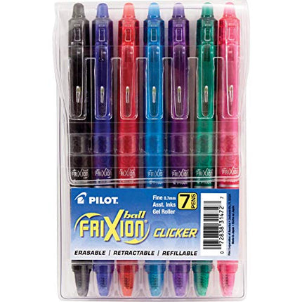 PILOT FriXion Clicker Erasable, Refillable & Retractable Gel Ink Pens, Fine Point, Assorted Color Inks, 7 Count (Pack of 1) (31472) in India