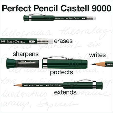 Faber-Castell Perfect Pencil Castell 9000 in Gift Box - #2 Pencil with Built-in Pencil Sharpener and Extender