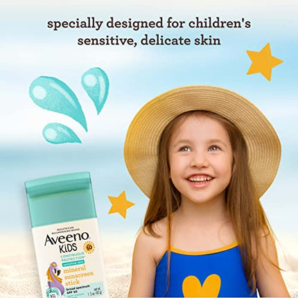 Aveeno Kids Continuous Protection Zinc Oxide Mineral Sunscreen Stick for Sensitive Skin, Face & Body Sunscreen Stick for Kids with Broad Spectrum SPF 50, Sweat- & Water-Resistant, 1.5 oz in India