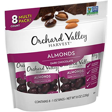 ORCHARD VALLEY HARVEST Dark Chocolate Almonds, 1 oz (Pack of 8)