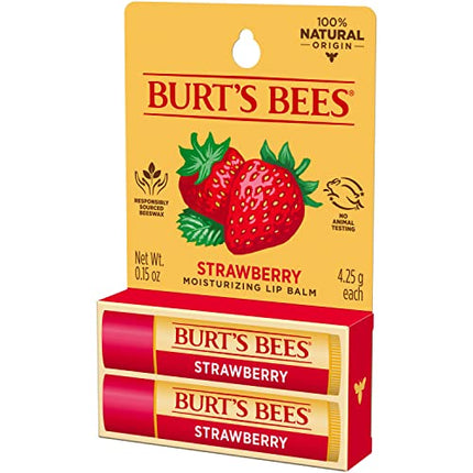 Burt's Bees Lip Balm Valentines Day Gifts for Her, Moisturizing Lip Care Spring Gift, for All Day Hydration, 100% Natural, Strawberry (2 Pack) in India