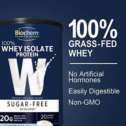 Biochem 100% Whey Isolate Protein - 11.8 oz - Sugar Free Vanilla - 20g Vegetarian Protein - Keto-Friendly - Amino Acids - Invigorating Taste - Easily Digestible